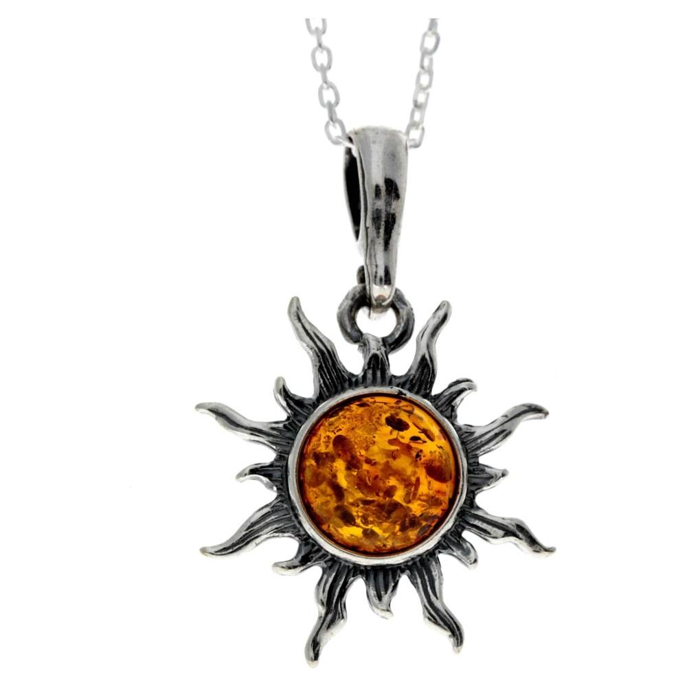 925 Silver & Baltic Amber - Sun Pendant