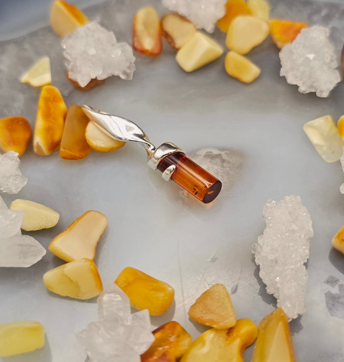 925 Silver & Baltic Amber - Cylinder Pendant