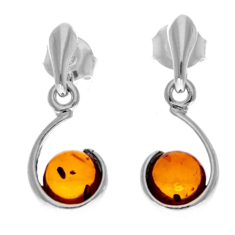 925 Silver & Baltic Amber Sphere drop Earrings
