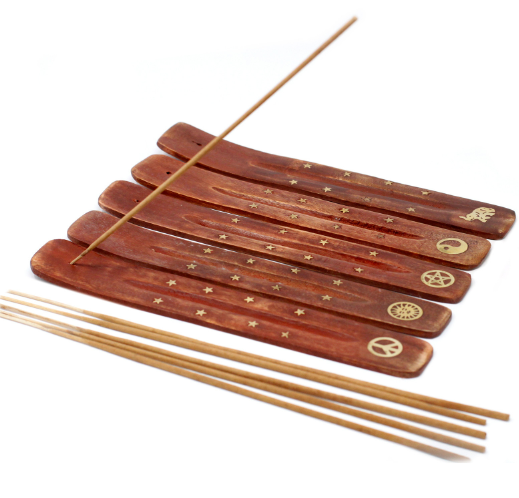 Brass Inlay Mango Wood Incense Burner