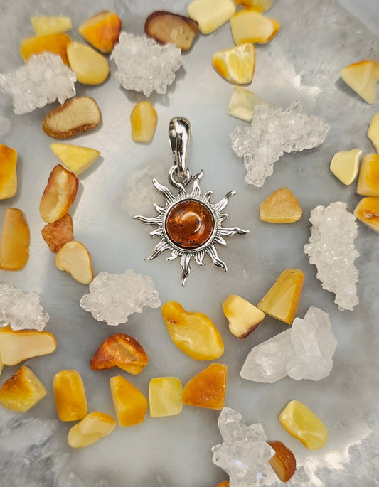 925 Silver & Baltic Amber - Sun Pendant