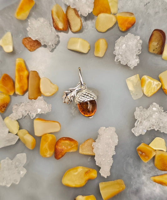 925 Silver & Baltic Amber - Acorn Pendant