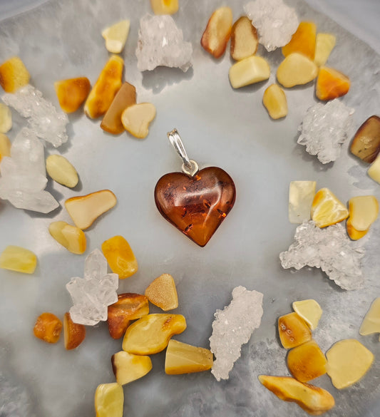 925 Silver & Baltic Amber - Heart Pendant