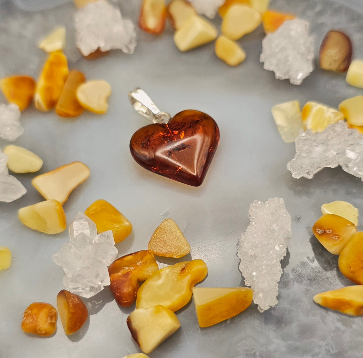 925 Silver & Baltic Amber - Heart Pendant