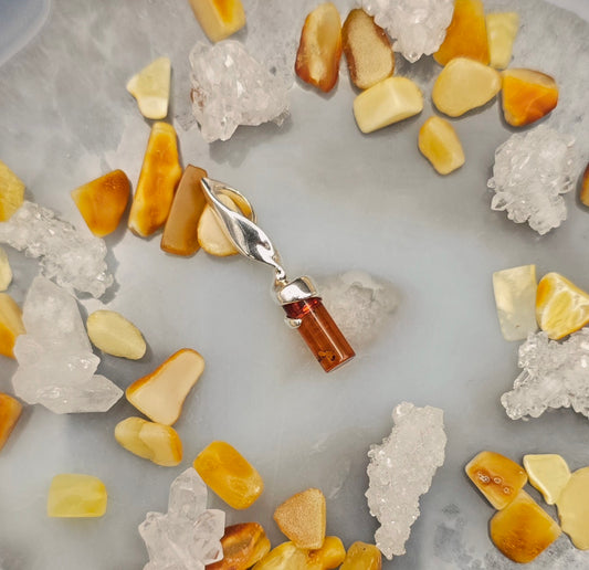 925 Silver & Baltic Amber - Cylinder Pendant