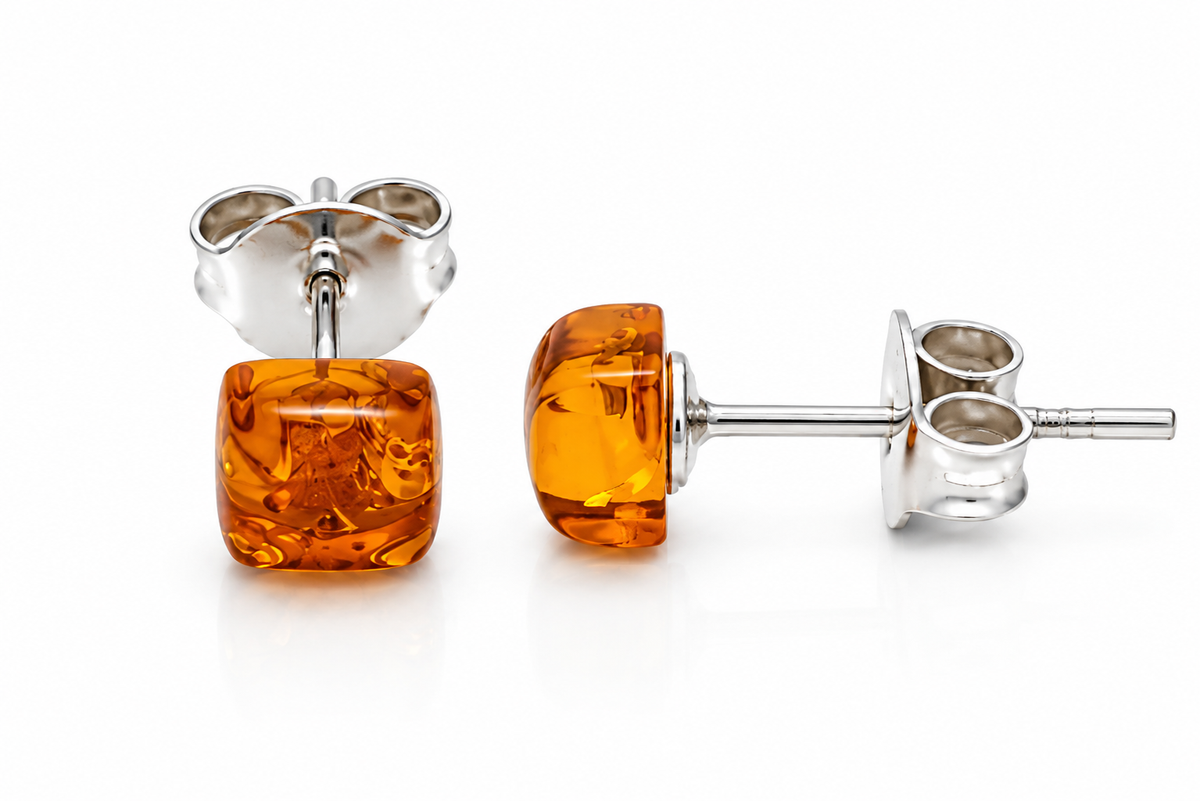 925 Silver & Baltic Amber Square studs