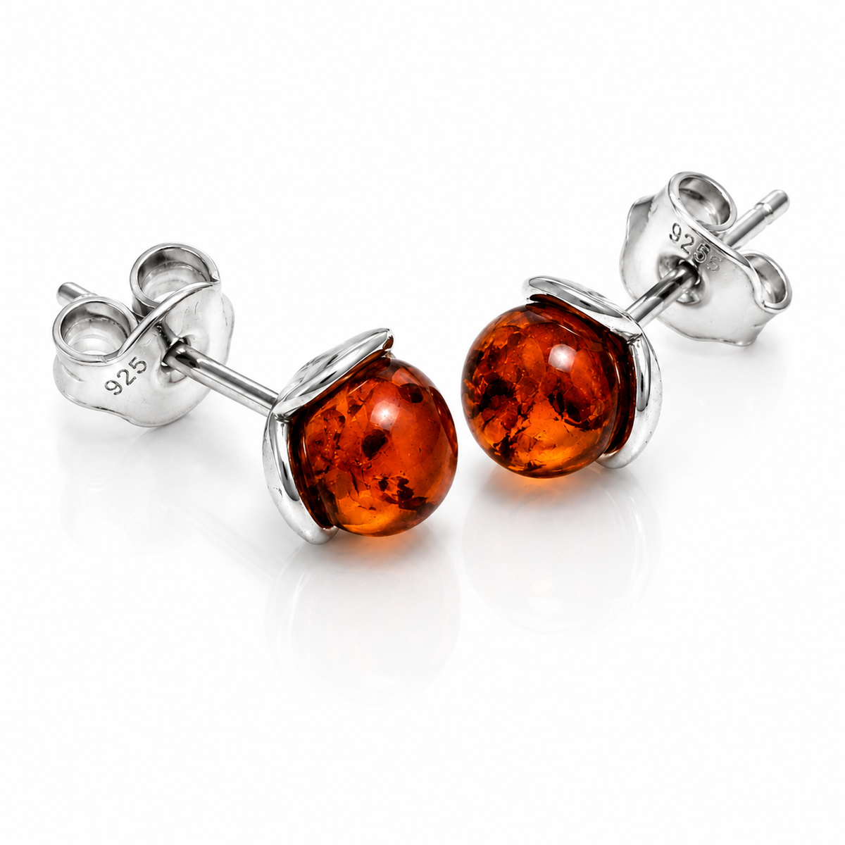 925 Silver & Baltic Amber Sphere studs