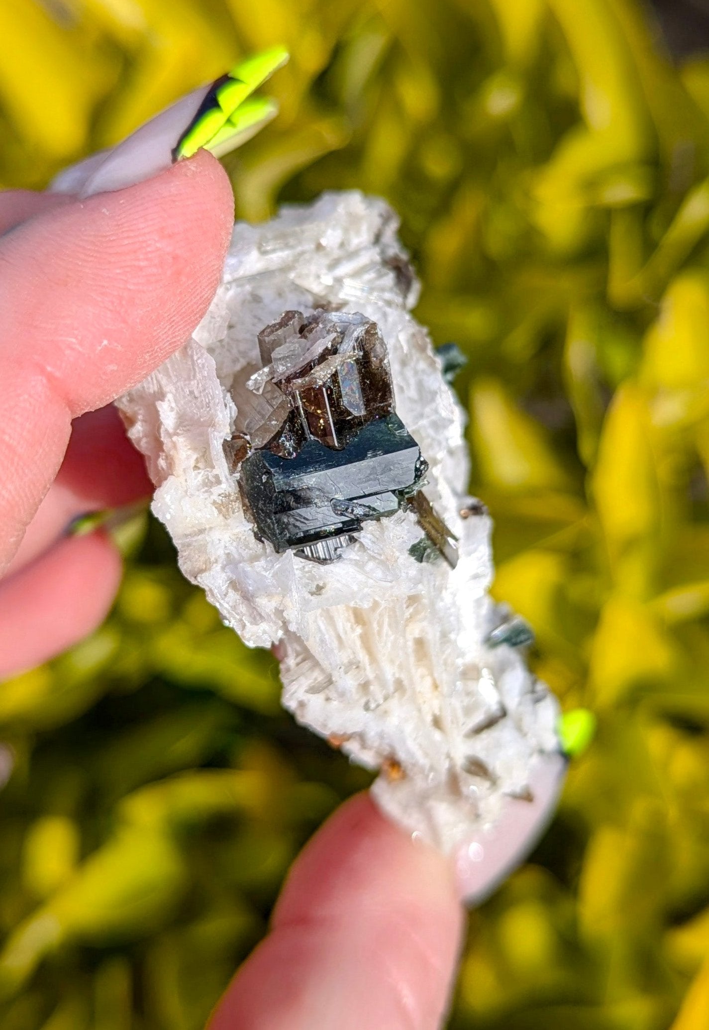 Epidote on Calcite Specimen