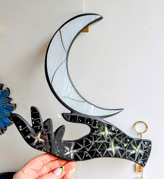 Crescent Moon & Hand Mosaic Wall Hanging