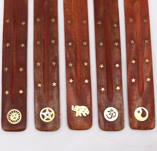 Brass Inlay Mango Wood Incense Burner