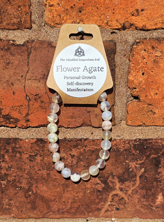 Flower Agate 8mm Crystal Bracelet