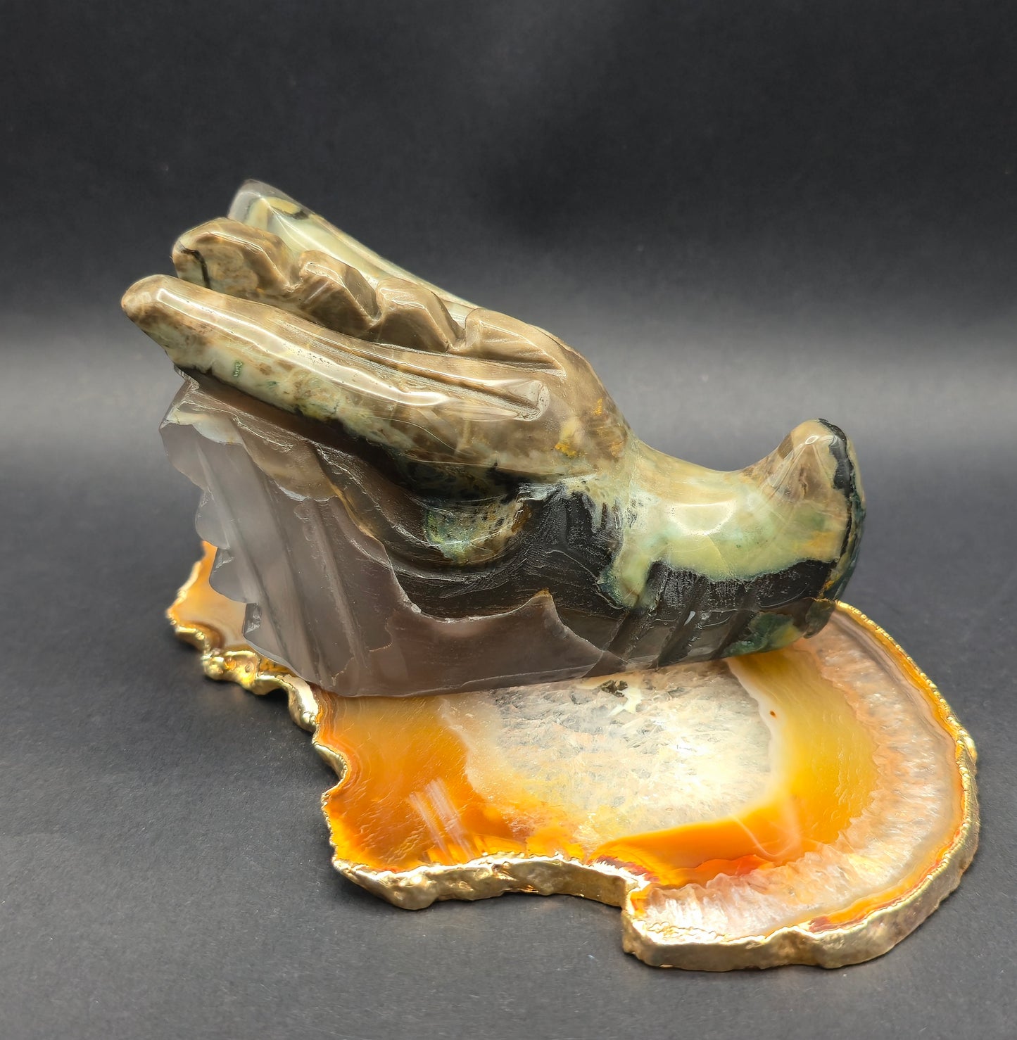 Volcano Agate Dragon Skull Carving