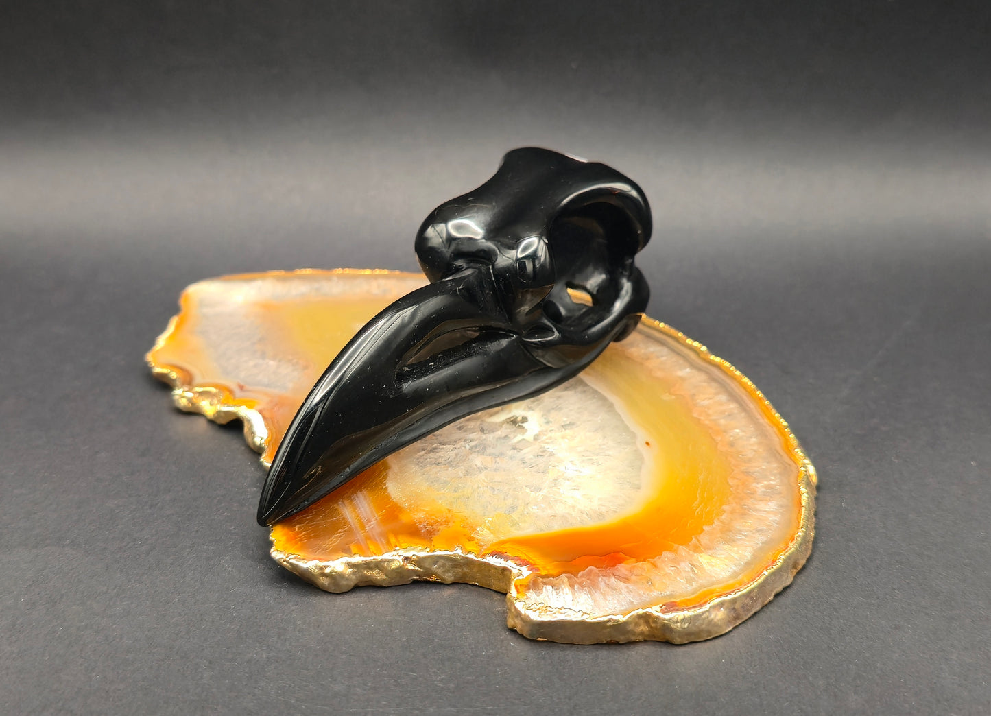 Obsidian Raven Skull Carving