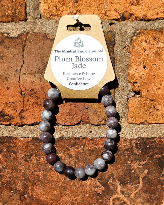 Plum Blossom Jade 8mm Crystal Bracelet