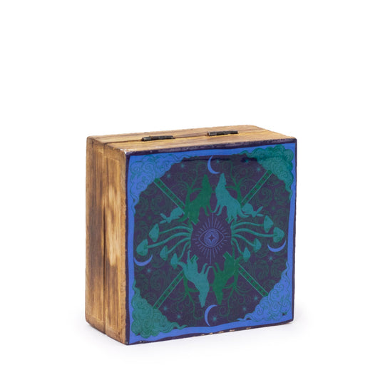 Wolf & Moon Enameled mango wood box