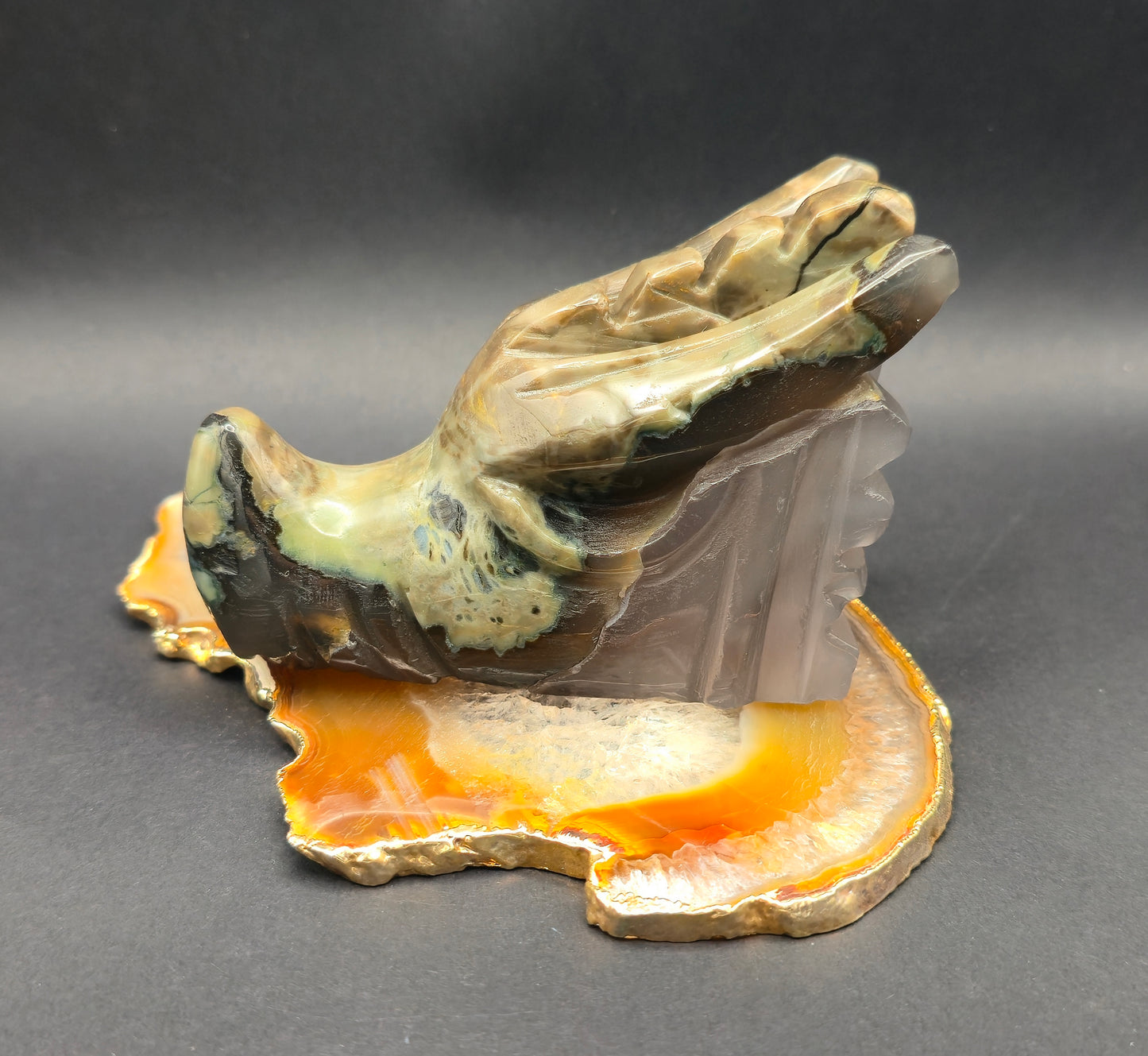 Volcano Agate Dragon Skull Carving