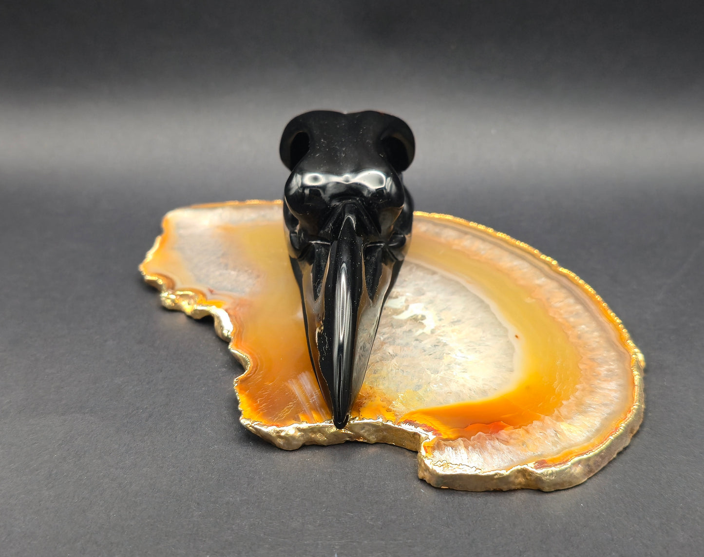 Obsidian Raven Skull Carving