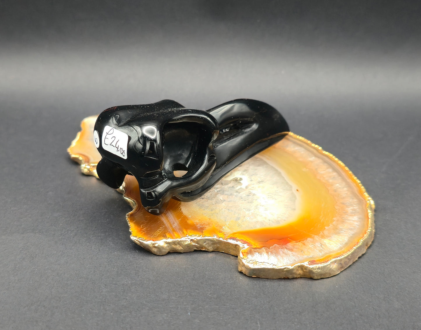 Obsidian Raven Skull Carving